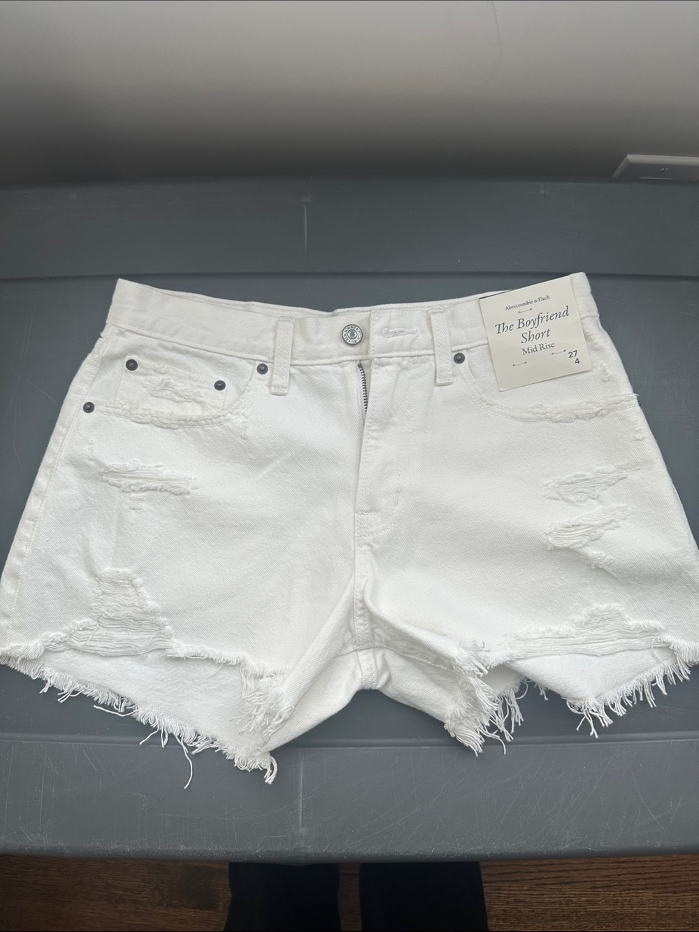 Abercrombie & Fitch White Distressed Boyfriend Shorts